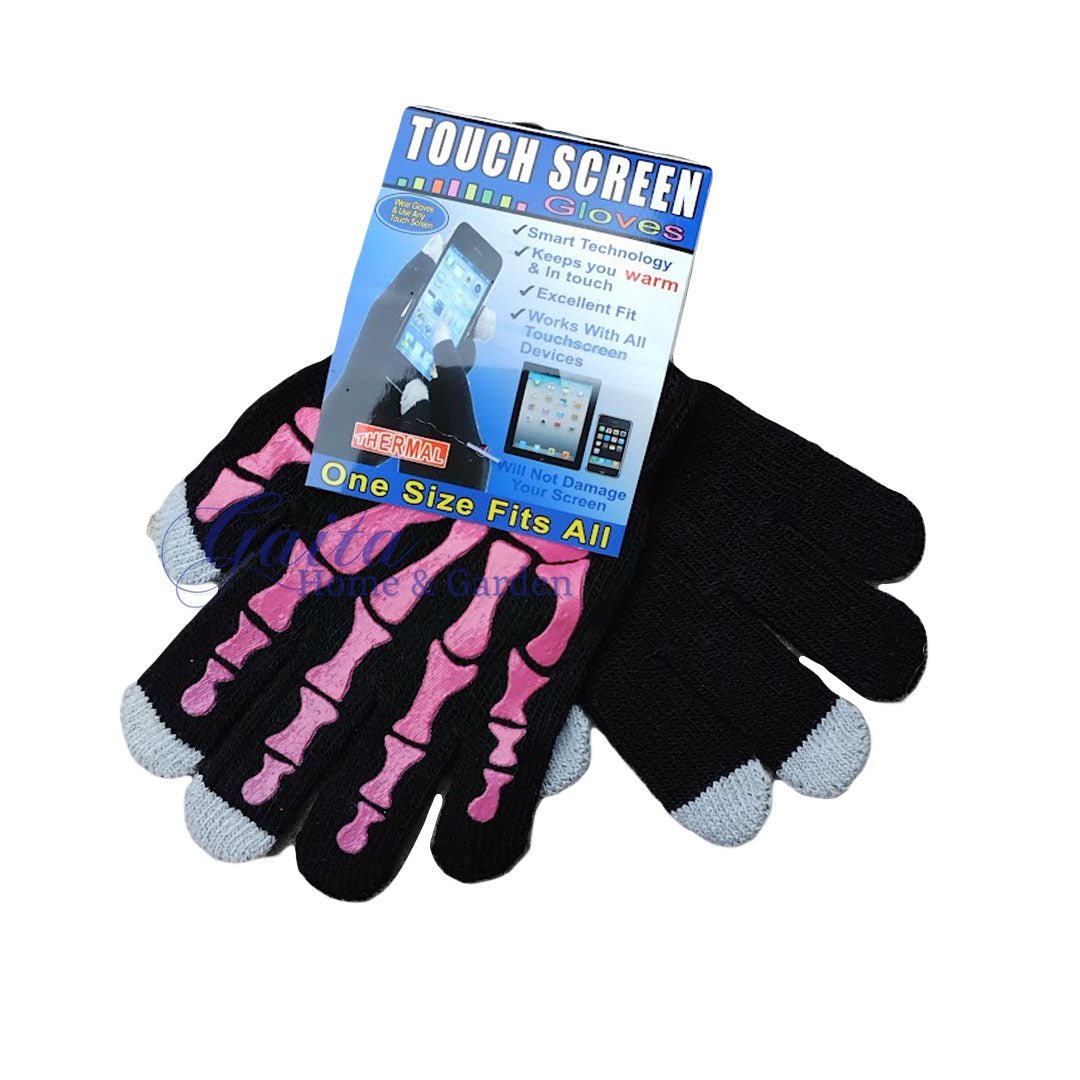 Job Lot of 12 Skeleton Hand Touch Screen Gloves, Pink & Black - Gaita Home & Garden - Job Lot Carboot Stock
