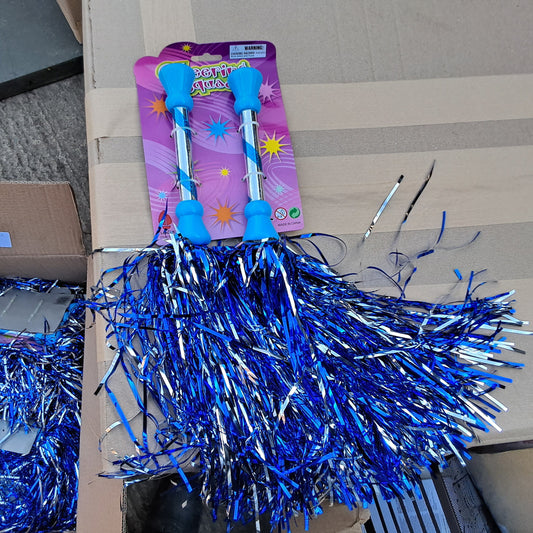 Job Lot of 12 Blue & Silver Tinsle Toy Batons