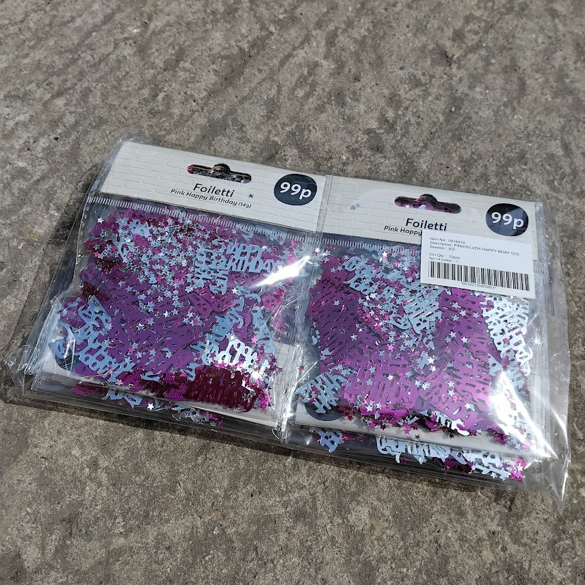 Job Lot of 12 Packets Metallic Pink Happy Birthday Foiletti Confetti