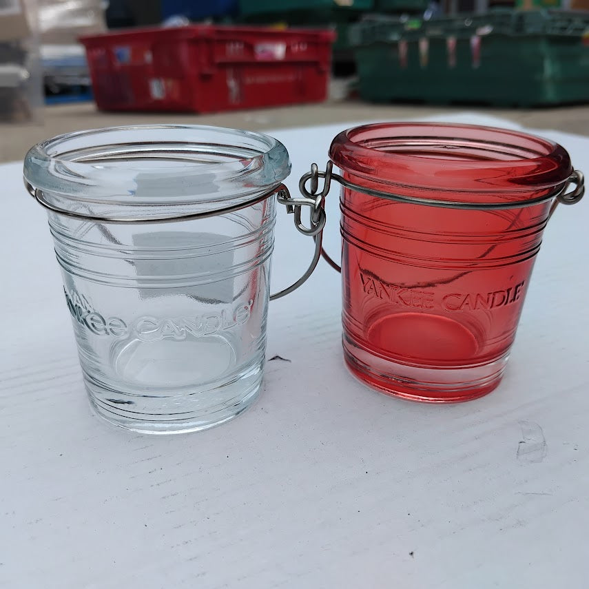 Job Lot of 12 Yankee Candle Glass Bucket Tealight Holder, Assorted Colours