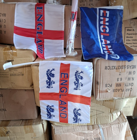 Job Lot of 12 Assorted England Supporter Car Flags - Gaita Home & Garden - Job Lot Carboot Stock